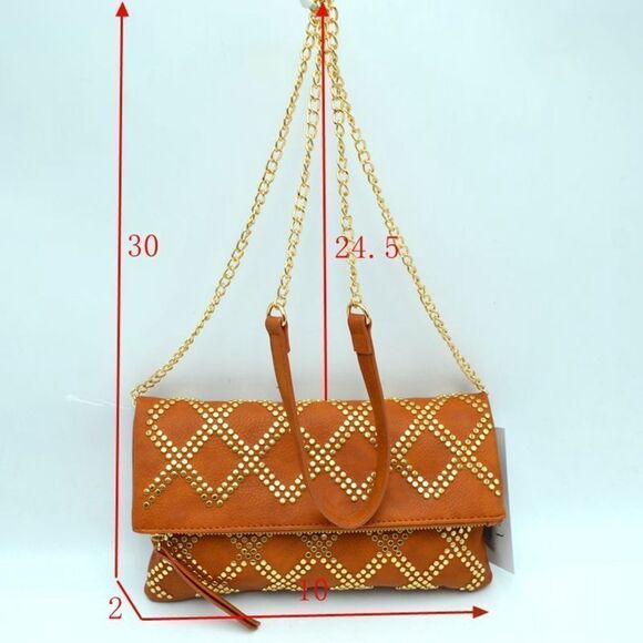Studded Fold-over Chained Crossbody Bag - Picture 10 of 10